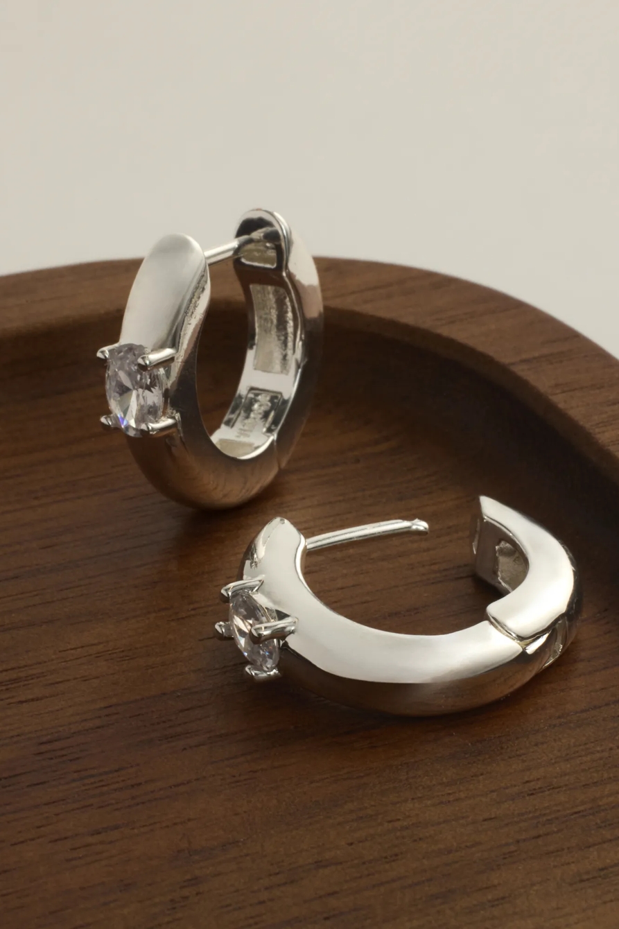 STONE MINI HOOPS — SILVER — image 2