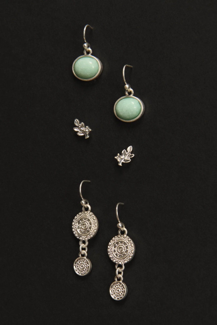 Round Drop and Leaf Studs — SILVER — image 2