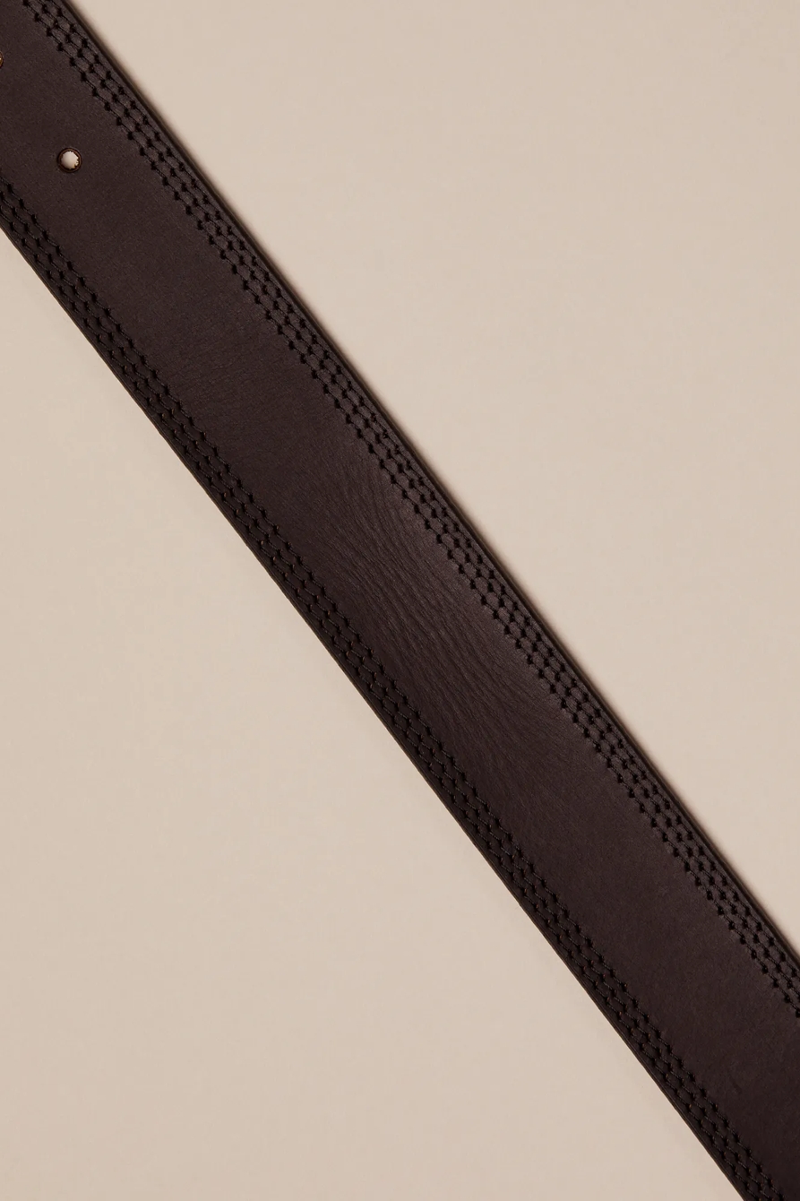 TRIPLE NEEDLE STITCH LEATHER BELT — BLACK — image 2