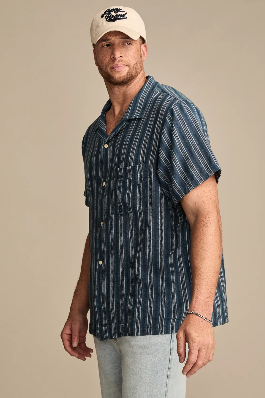 BIG & TALL SHORT SLEEVE CAMP COLLAR SHIRT — BLUE MULTI — image 3