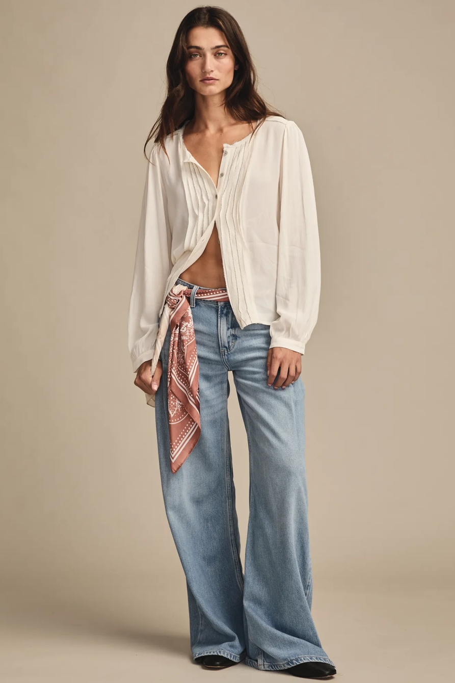 CONTRAST STITCH PEASANT TOP — WHISPER WHITE — image 5