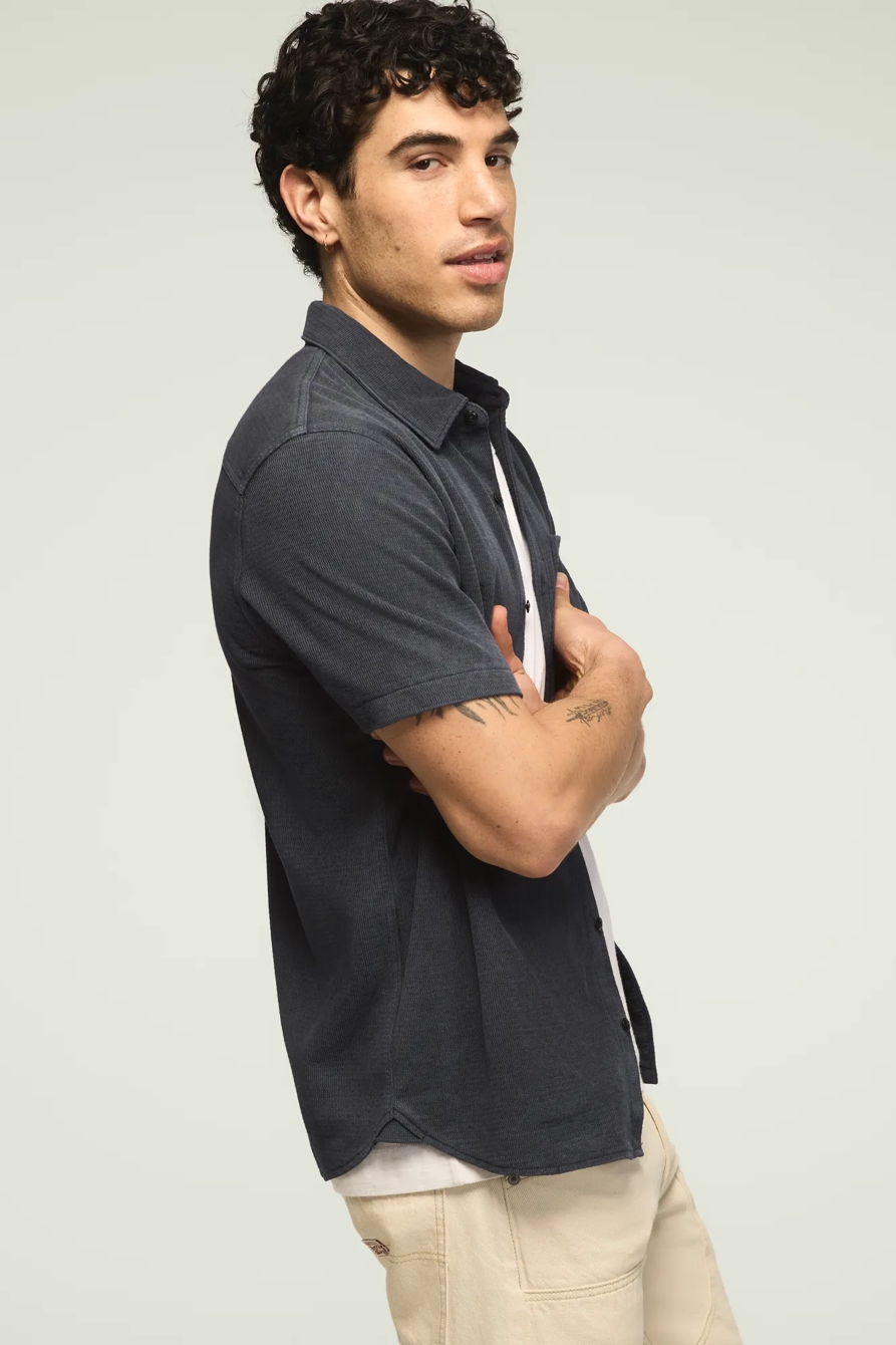 TEXTURED BUTTON THRU KNIT SHIRT — JET BLACK — image 4