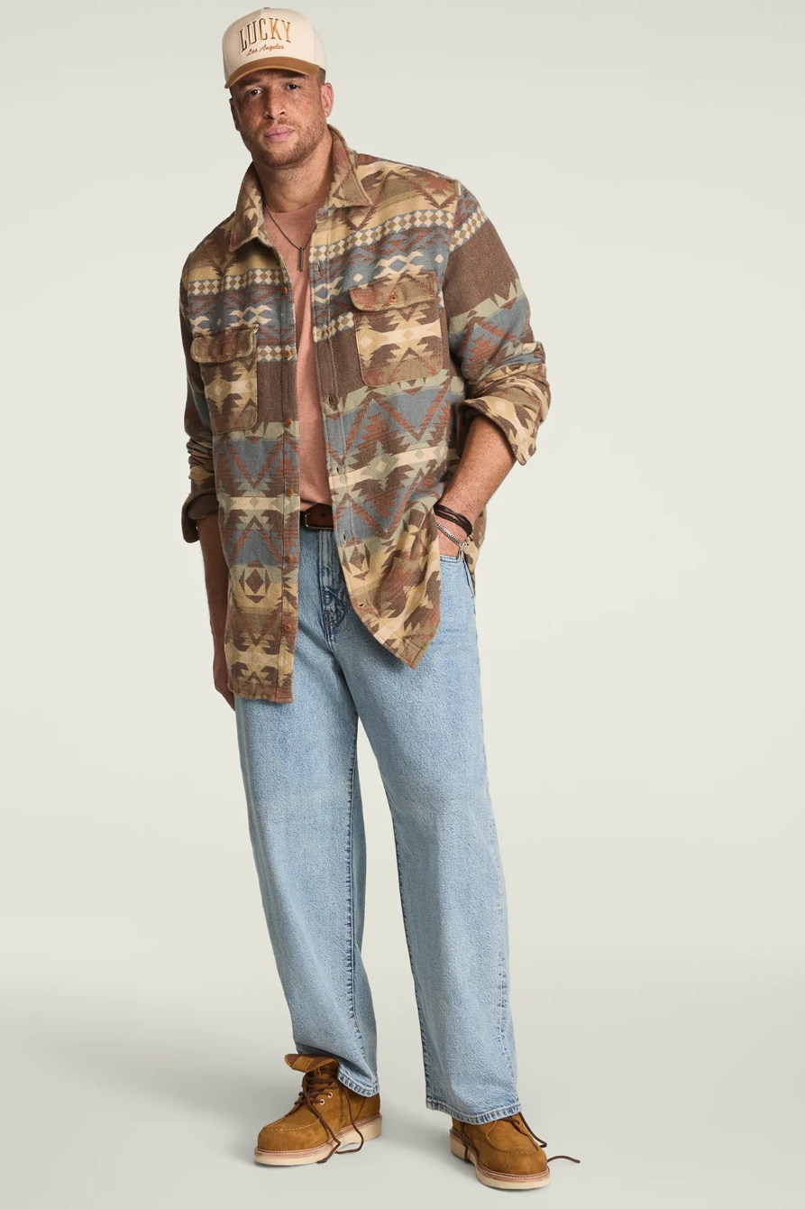 BIG AND TALL JACQUARD FLANNEL SHIRT — BROWN MULTI — image 5