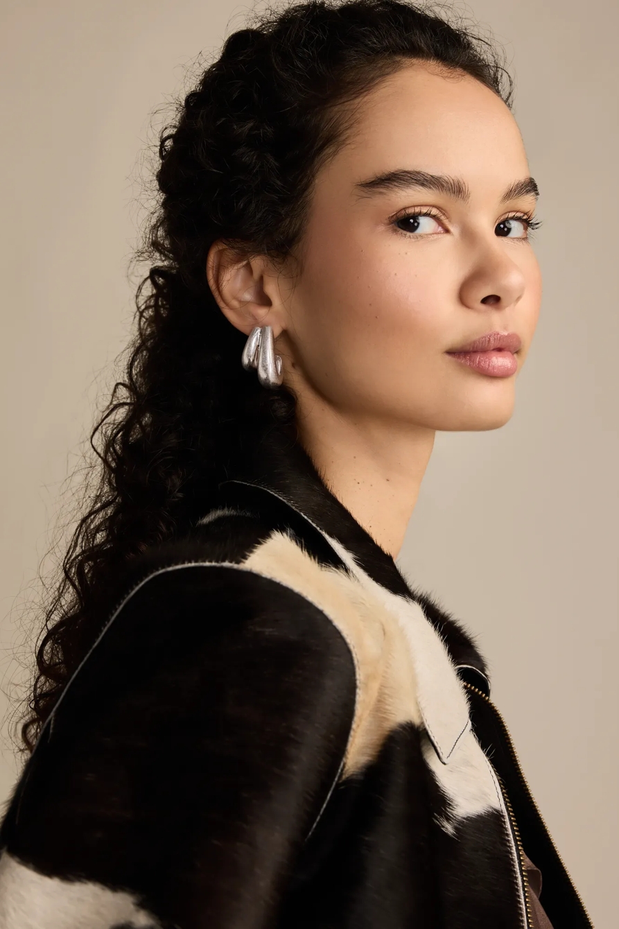 PUFFY DOUBLE  HALF HOOP EARRINGS — SILVER — image 1
