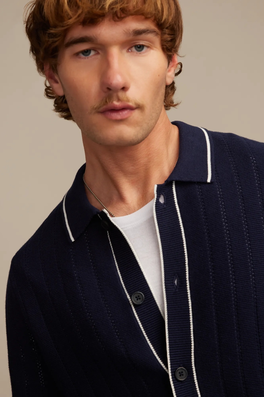 LONG SLEEVE BUTTON DOWN SWEATER — CADET NAVY — image 2
