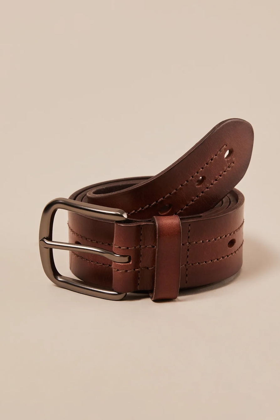 DOUBLE STITCH LEATHER BELT — BROWN — image 1