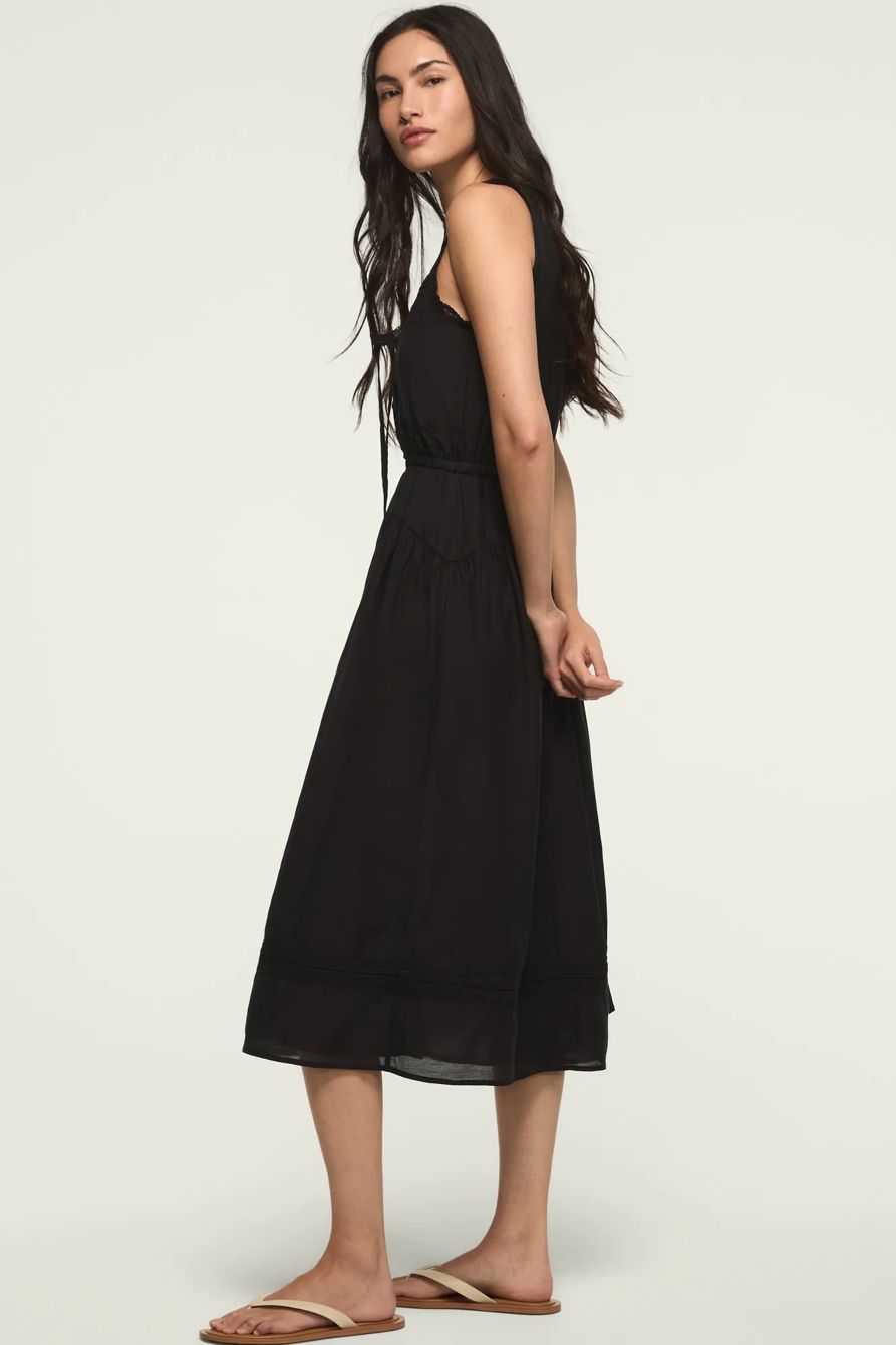 LACE INSET MIDI DRESS — CAVIAR — image 4
