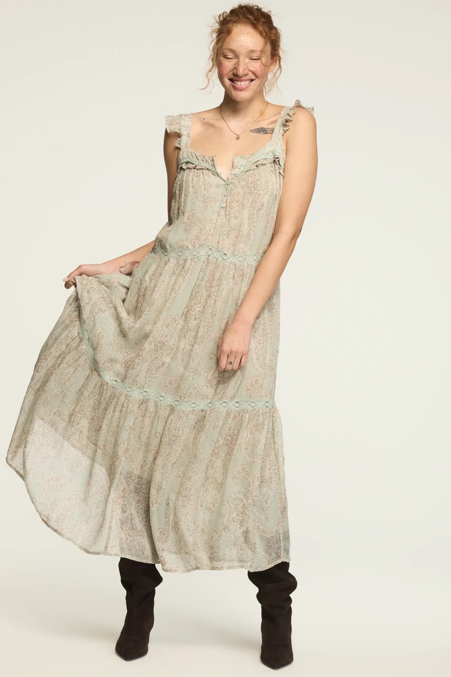 TIERED HENLEY MAXI DRESS — Blue Paisley — image 1