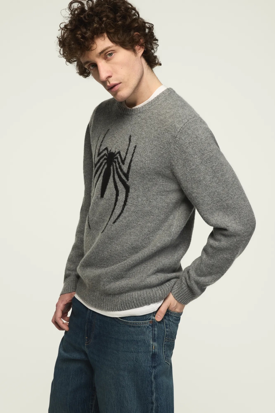 SPIDERMAN INSTARSIA CREW NECK SWEATER — MEDIUM HEATHER GREY — image 4