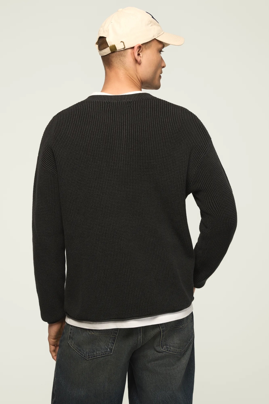 WASHED OTTOMAN HENLEY SWEATER — CAVIAR — image 3