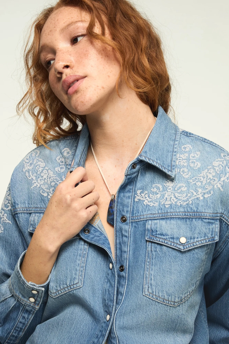 DENIM CROSS STITCH SHIRT — CROSS YOUR HEART WASH — image 2