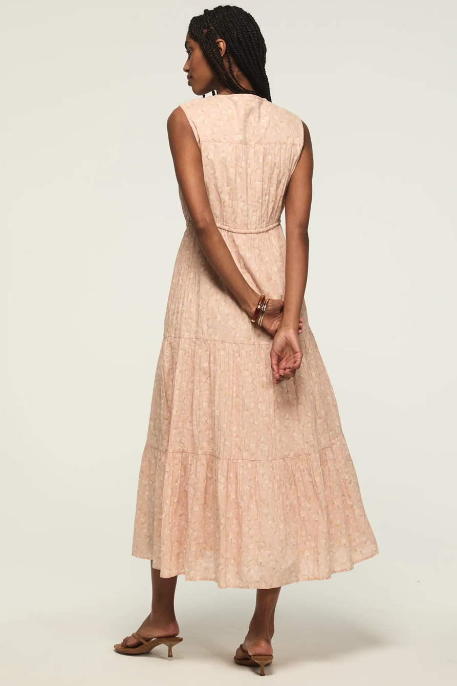 CRINKLE TIERED MIDI DRESS — BLUSH FLORAL — image 3