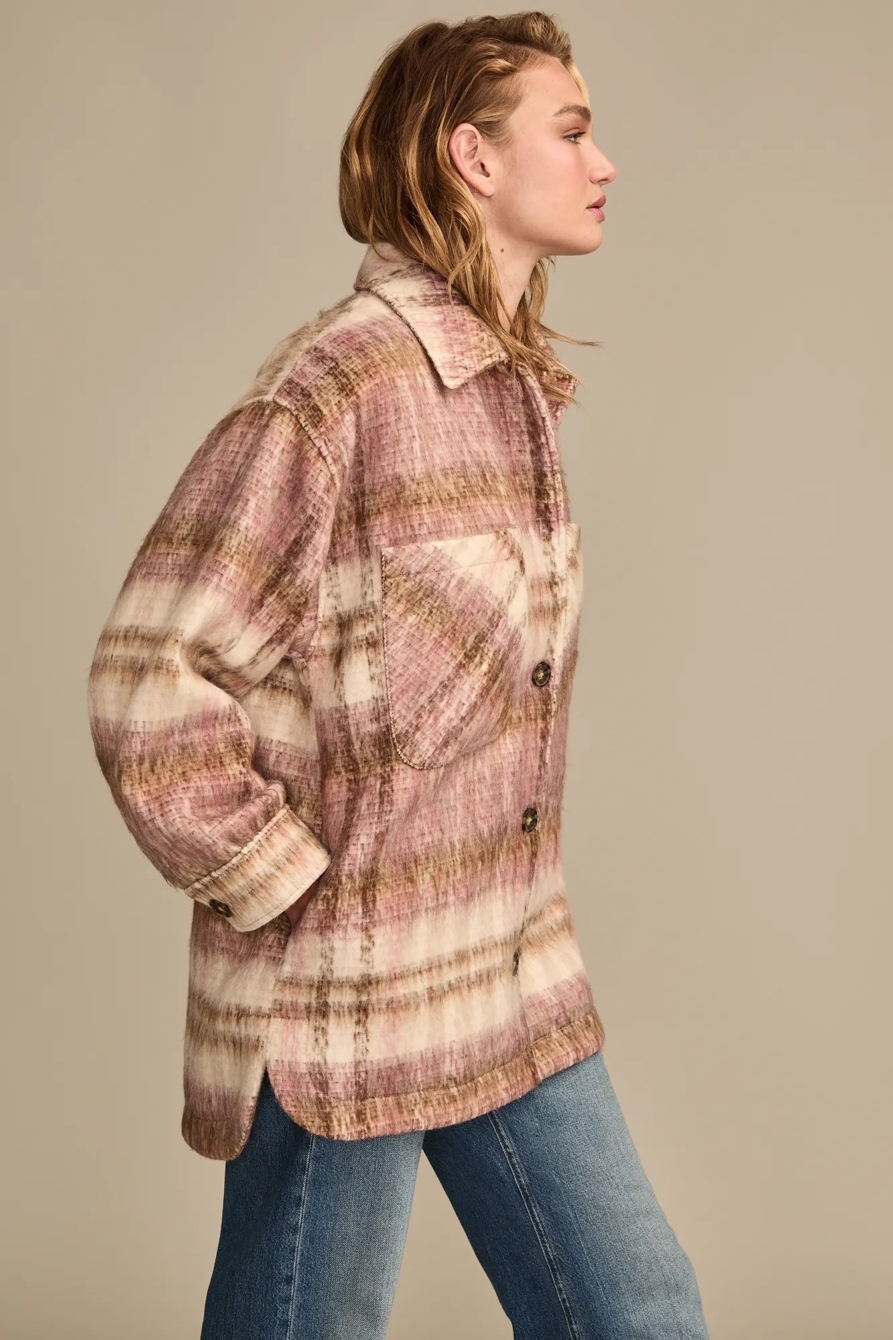 OVERSIZED PLAID SHIRT JACKET — PINK PLAID — image 5