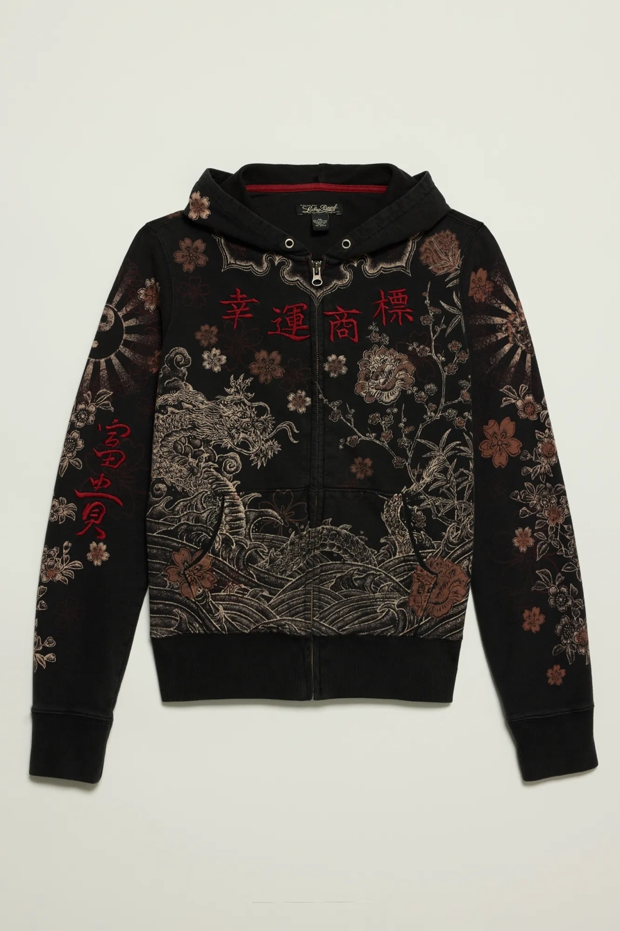 Lucky Brand Vintage Y2K Full Zip Hoodie — BLACK WASH — image 1
