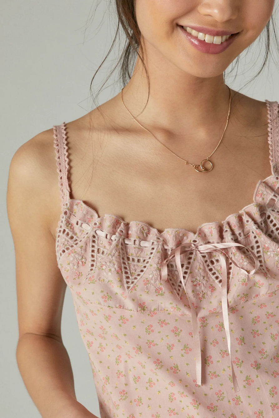 PRINTED TIE FRONT CAMI MATCHBACK — PINK MULTI — image 4