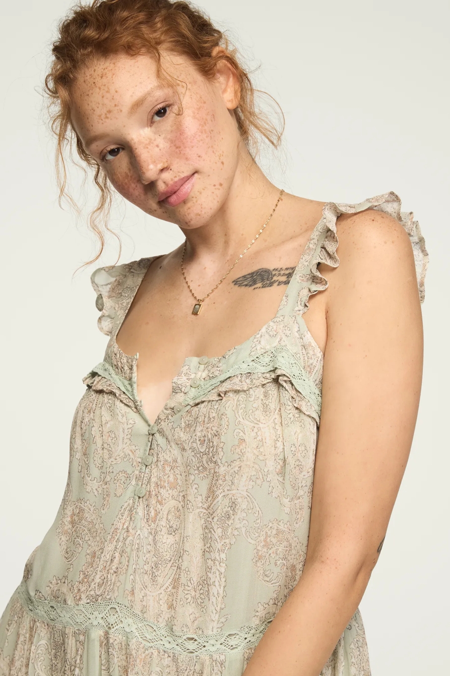 TIERED HENLEY MAXI DRESS — Blue Paisley — image 6