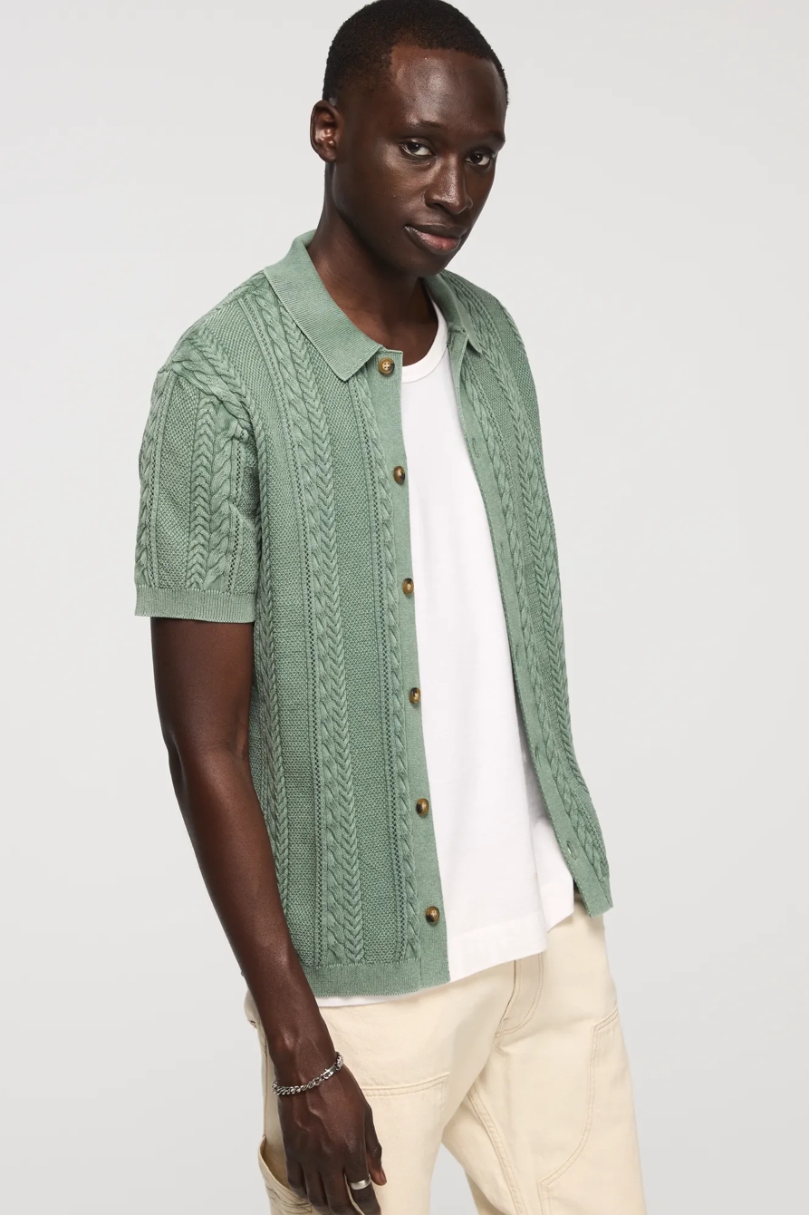 FISHERMAN CABLE BUTTON DOWN SWEATER — FROSTY SPRUCE — image 4