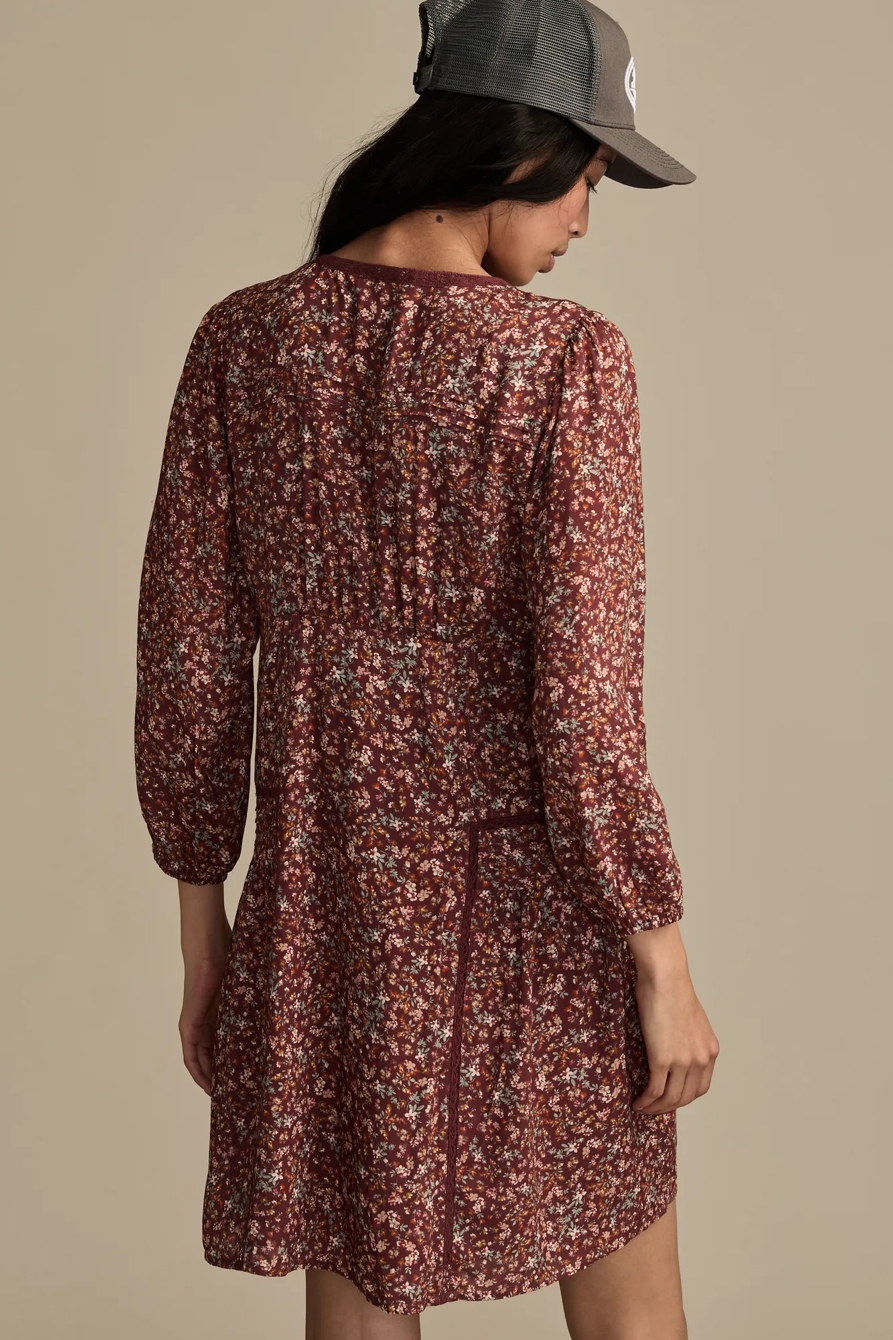 3/4 SLEEVE V-NECK MINI DRESS — BROWN MULTI — image 3