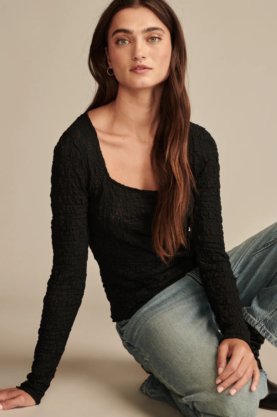 LONG SLEEVE TEXTURED TOP — JET BLACK — image 1