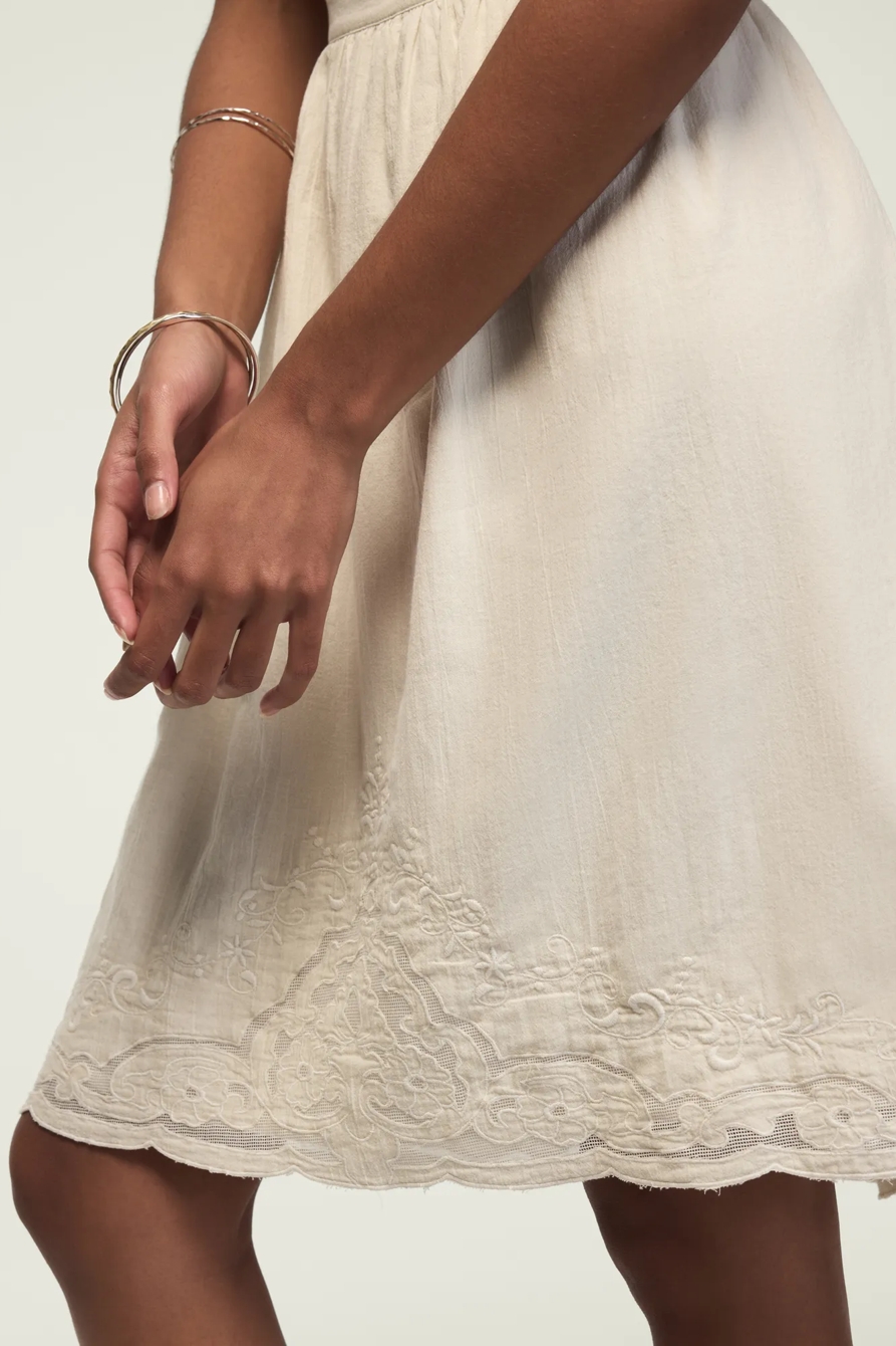 EMBROIDERED MESH APRON MINI DRESS — GARDENIA — image 5