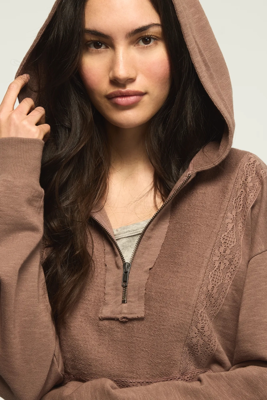 LACE TRIM PEPLUM ZIP UP — DEEP TAUPE — image 5