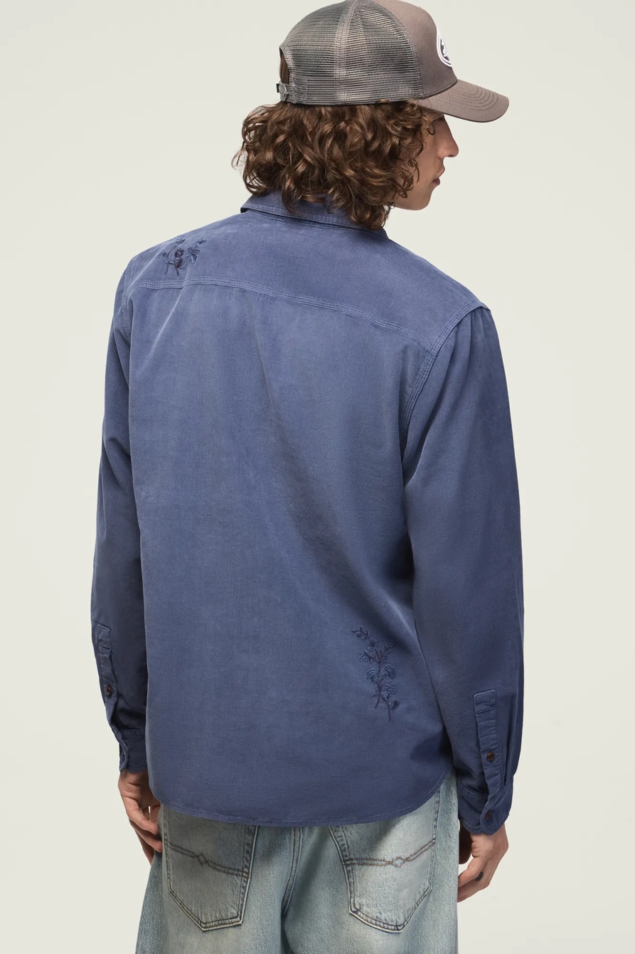 LONG SLEEVE EMBROIDERED CORDUROY WORKSHIRT — INDIGO — image 3