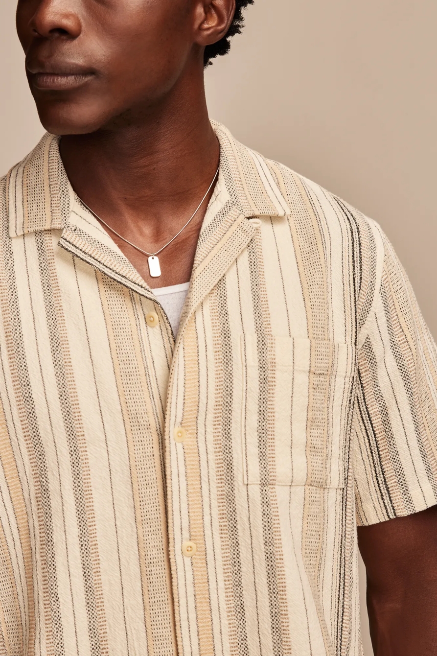 STRIPE SHORT SLEEVE CAMP COLLAR SHIRT — CREAM MULTI — image 4
