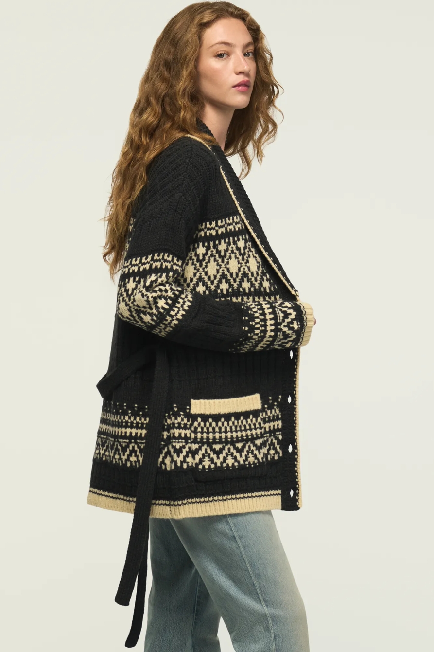 Shawl Collar Fair Isle Cardigan — BLACK BEAUTY — image 4
