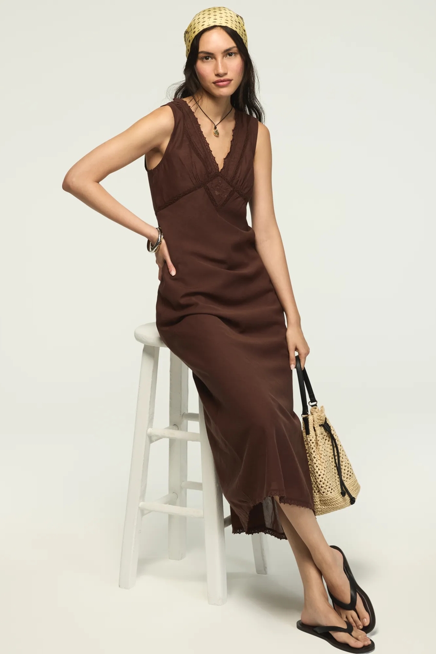 V NECK OTT SLIP DRESS — CHICORY COFFEE — image 1