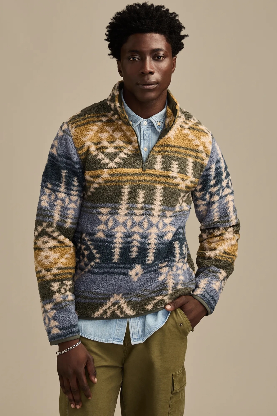 FAUX SHEARLING 1/4 ZIP — BLUE MULTI — image 1