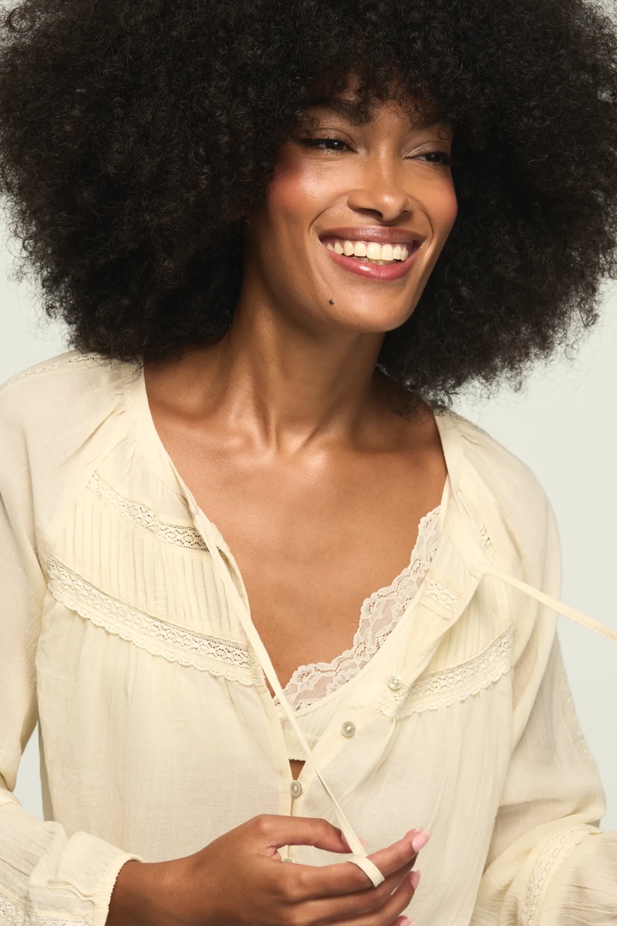 PINTUCK PEASANT BLOUSE — CREAM — image 5