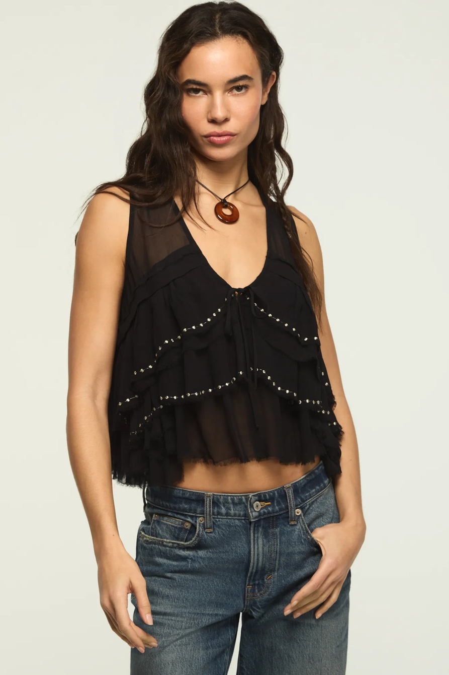 FESTIVAL STUDDED RUFFLE VEST — METEORITE — image 1