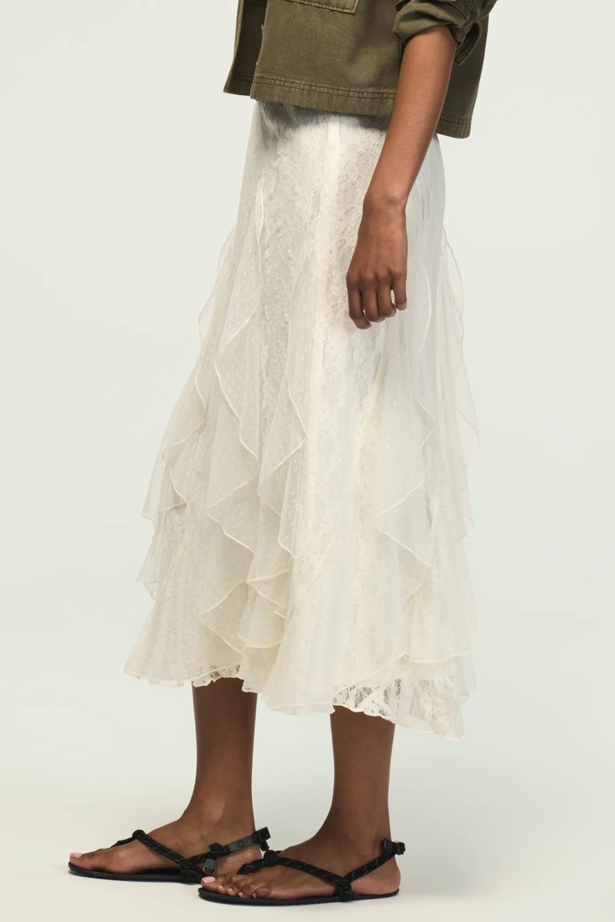 FESTIVAL LACE MIDI SKIRT — CREAM — image 4