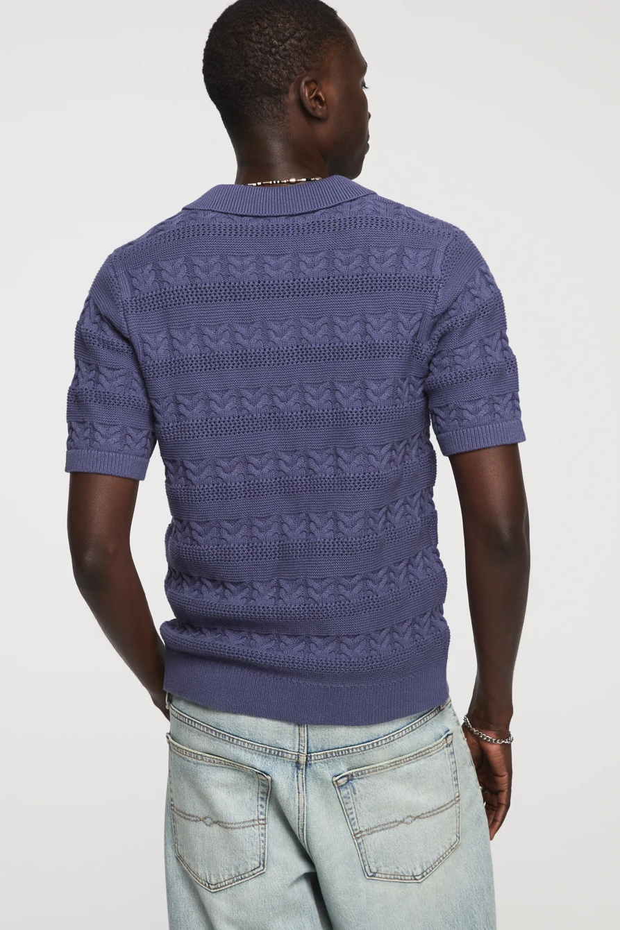ALL OVER TEXTURE JOHNNY COLLAR SWEATER — BLUE INDIGO — image 3