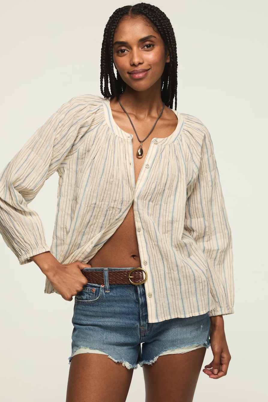 LONG SLEEVE BUTTON BLOUSE — #1643 LIGHT SEASHELL — image 1