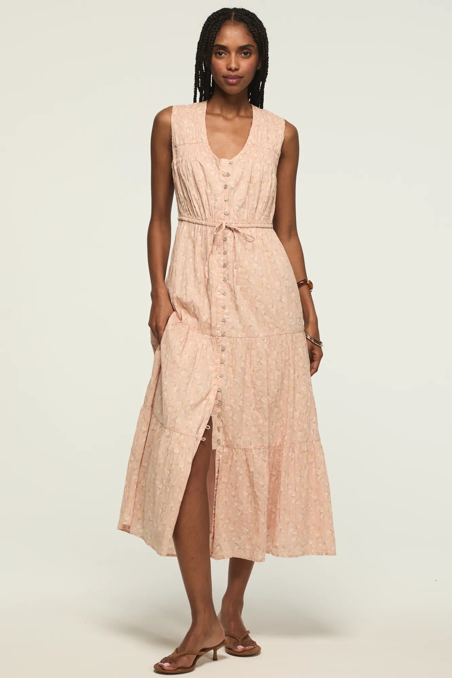 CRINKLE TIERED MIDI DRESS — BLUSH FLORAL — image 5