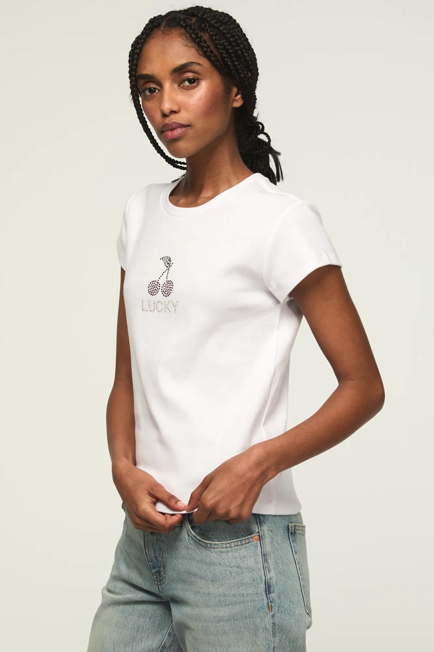 LUCKY CHERRIES BABY TEE — BRIGHT WHITE — image 4