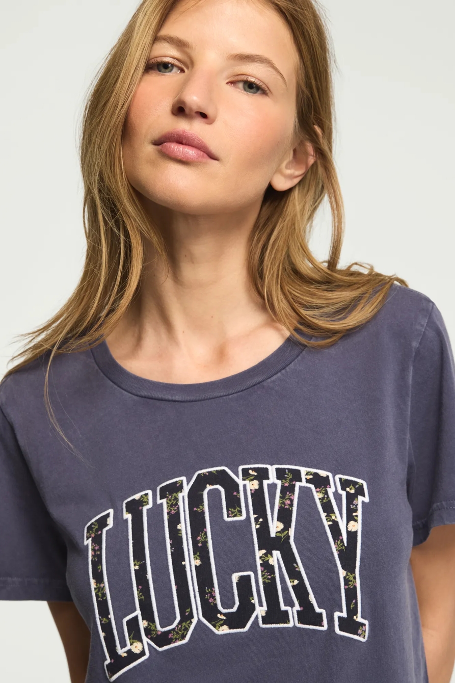 FLORAL APPLIQUE LUCKY CLASSIC CREW — NIGHT SHADOW BLUE — image 2