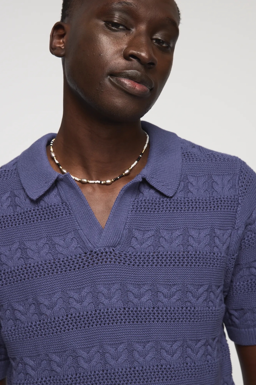 ALL OVER TEXTURE JOHNNY COLLAR SWEATER — BLUE INDIGO — image 2