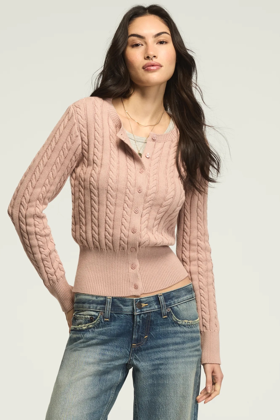 CLOUD SOFT CABLE CARDIGAN — ADOBE ROSE — image 1