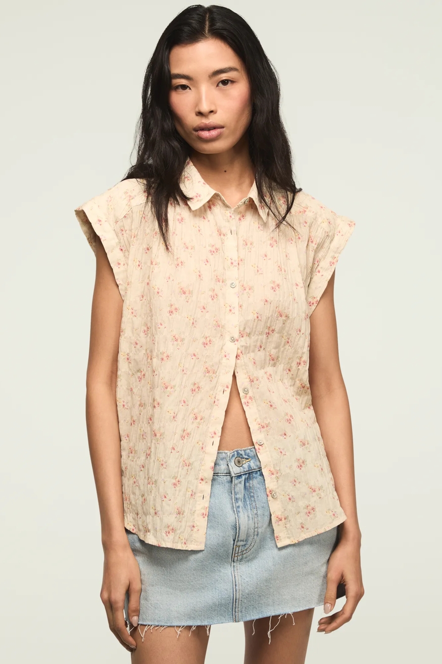 BANDED SLEEVE BUTTONUP SHIRT — Cream Floral — image 1