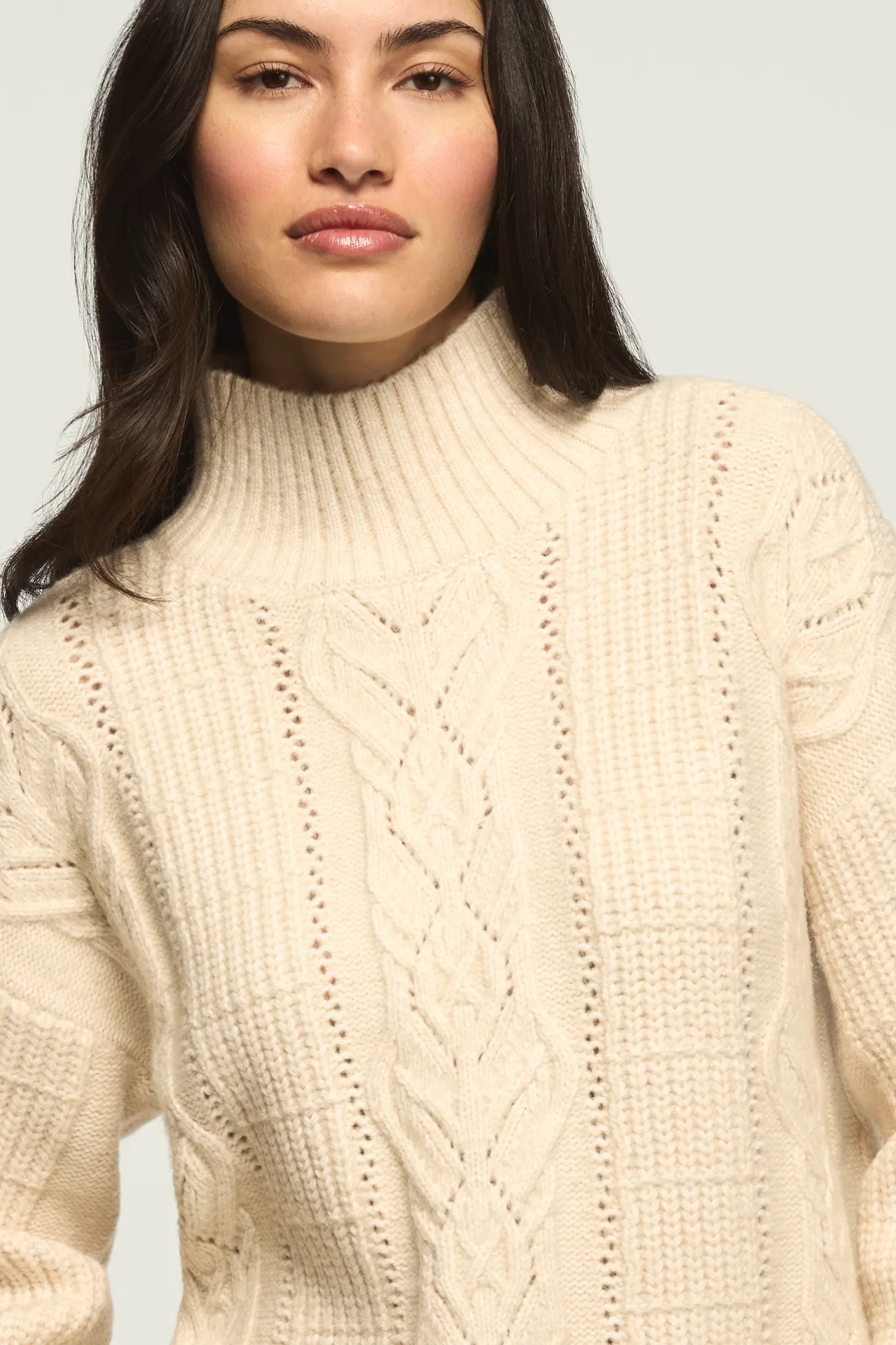 OPEN CABLE MOCK NECK SWEATER — WHITECAP GRAY — image 5