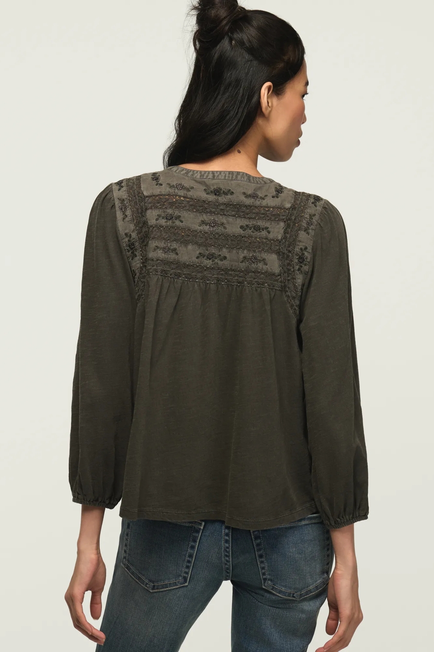TRIM MIX KNIT PEASANT TOP — GRAY — image 3