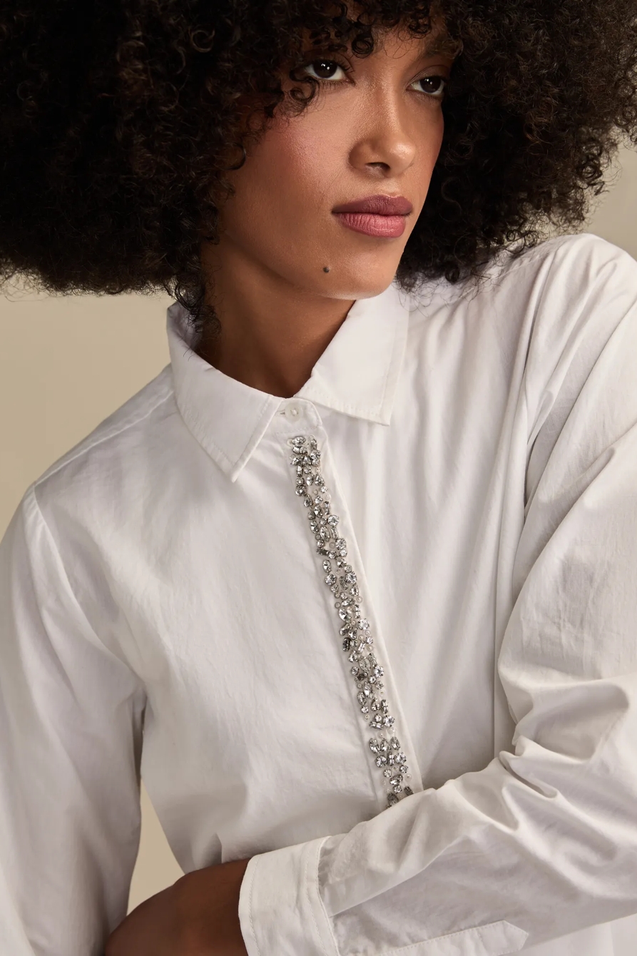 BEJEWELED BUTTON UP SHIRT — BRIGHT WHITE — image 2