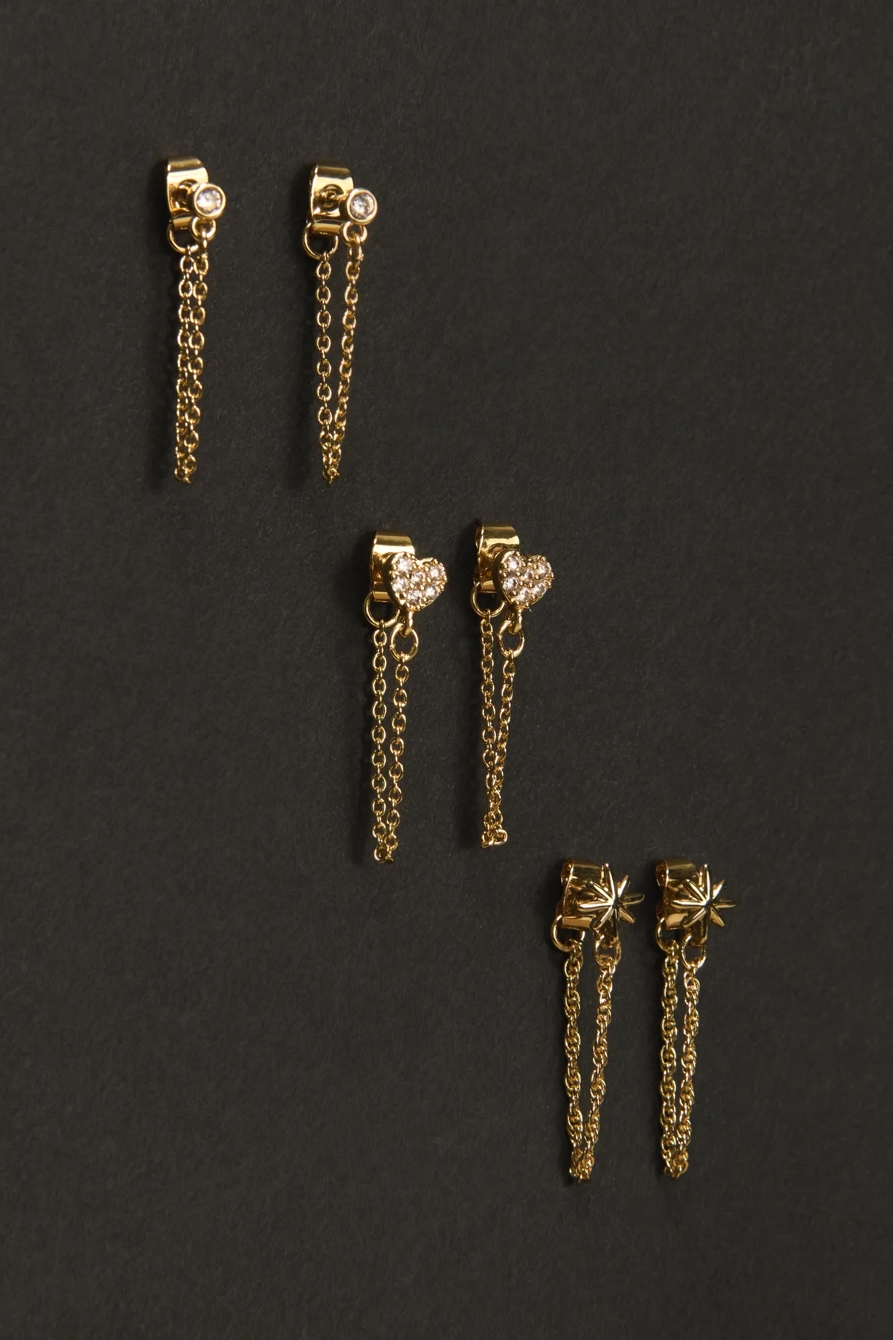 Crystal Heart and Star Drop Chain Earrings — GOLD — image 1