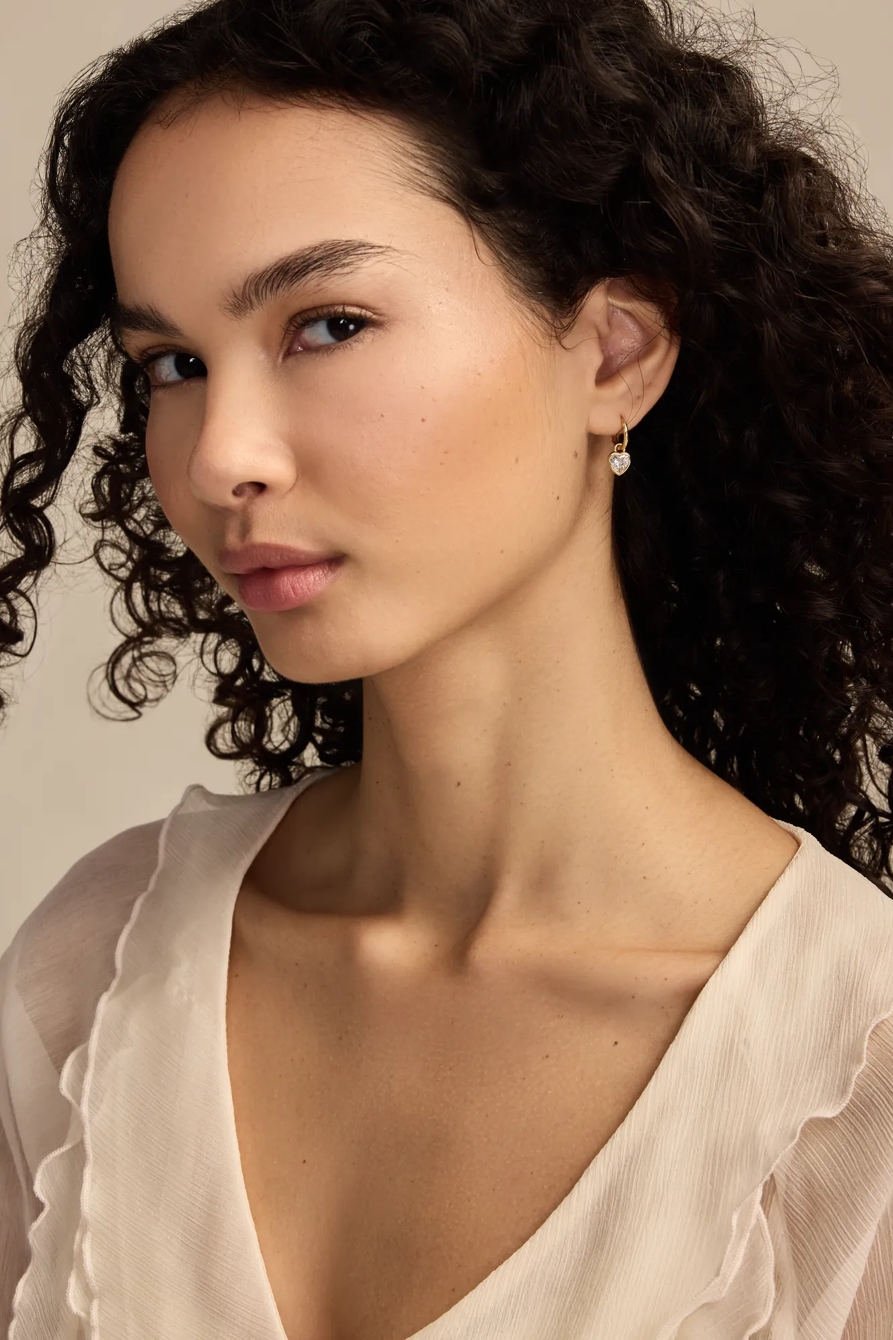 CRYSTAL HEART AND HOOP STUD EARRING SET — GOLD — image 2
