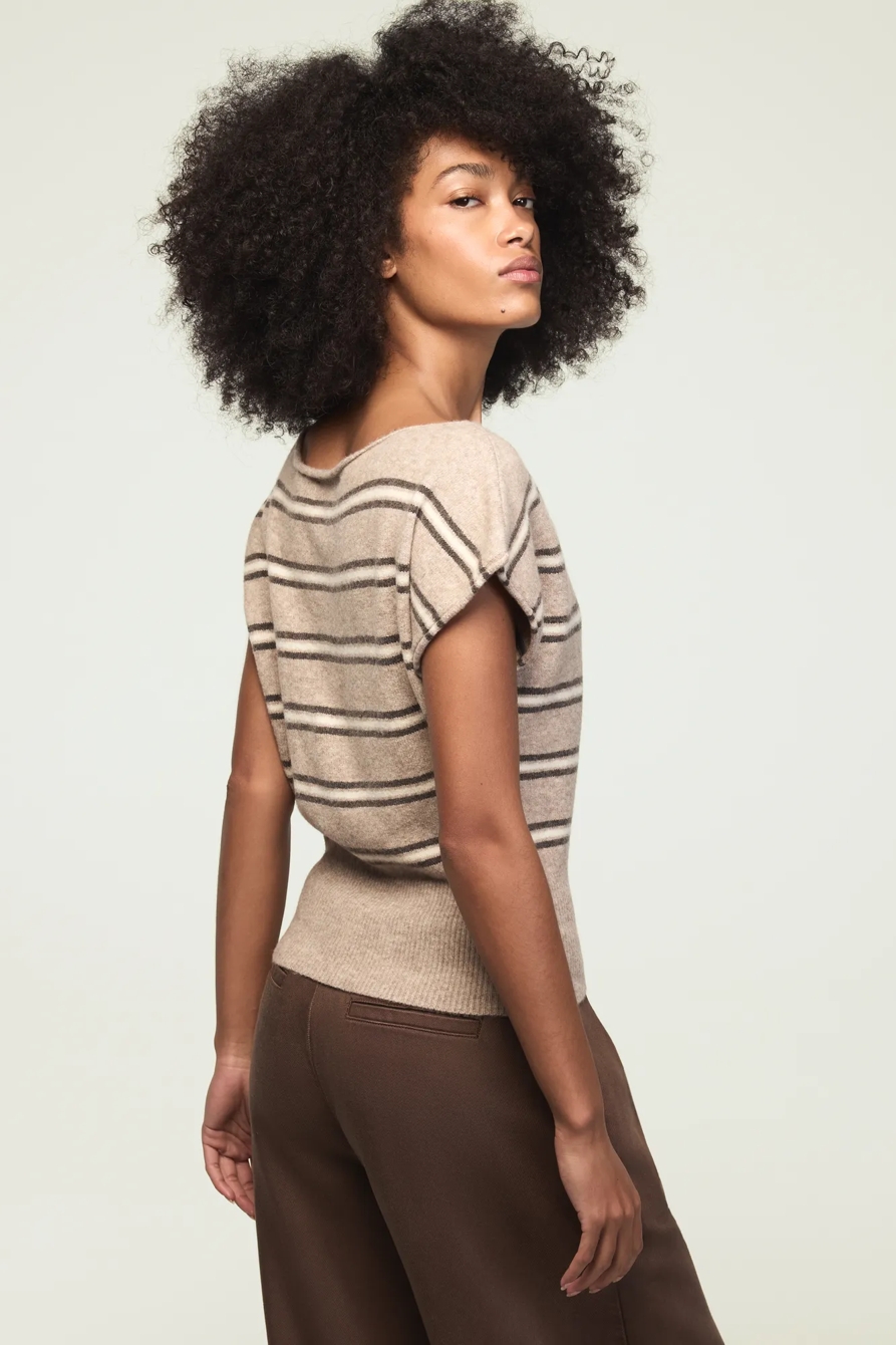 STRIPED BOAT NECK SWEATER TEE — OATMEAL HTR — image 3