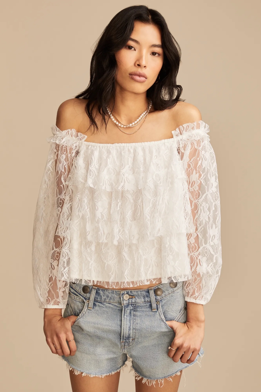 LACE OFF THE SHOULDER TOP — WHISPER WHITE — image 1