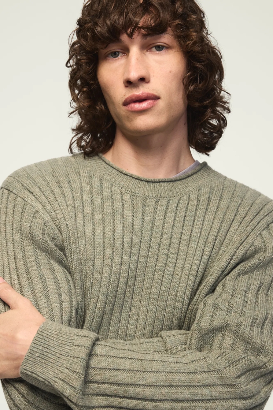 DONEGAL CREW NECK SWEATER — DUSTY OLIVE HTR* — image 5