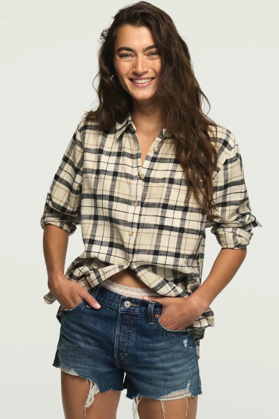 PLAID BUTTON DOWN SHIRT — CREAM PLAID — image 5